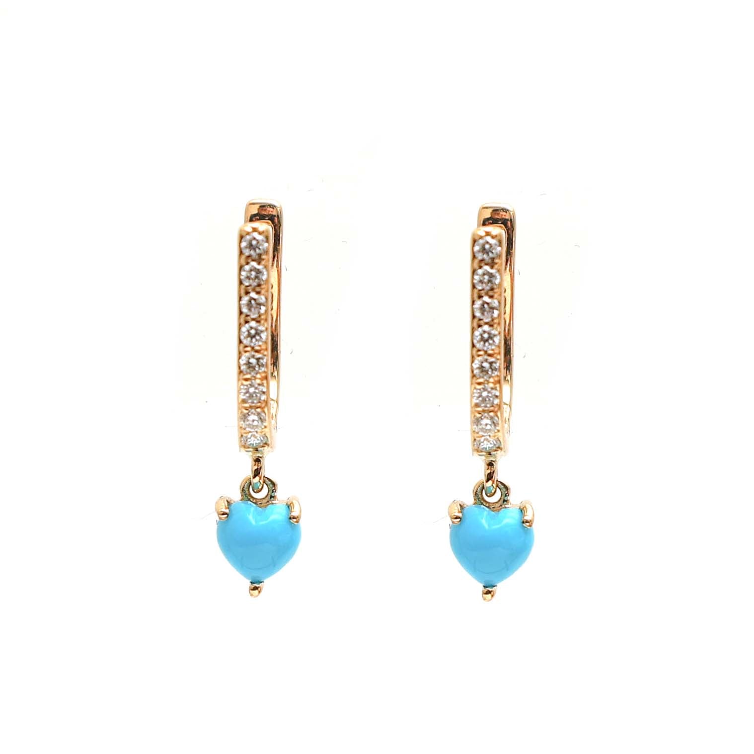 JPERG-2121/7751 Turquoise Heart Diamond Huggies Earring | 18K