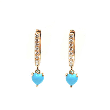 JPERG-2121/7751 Turquoise Heart Diamond Huggies Earring | 18K