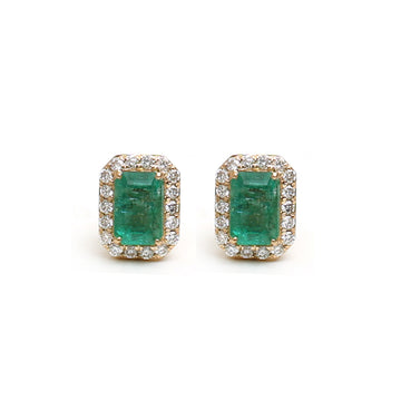 JPERG-2134/7766 Emerald Octagon Studs Earring | 18K