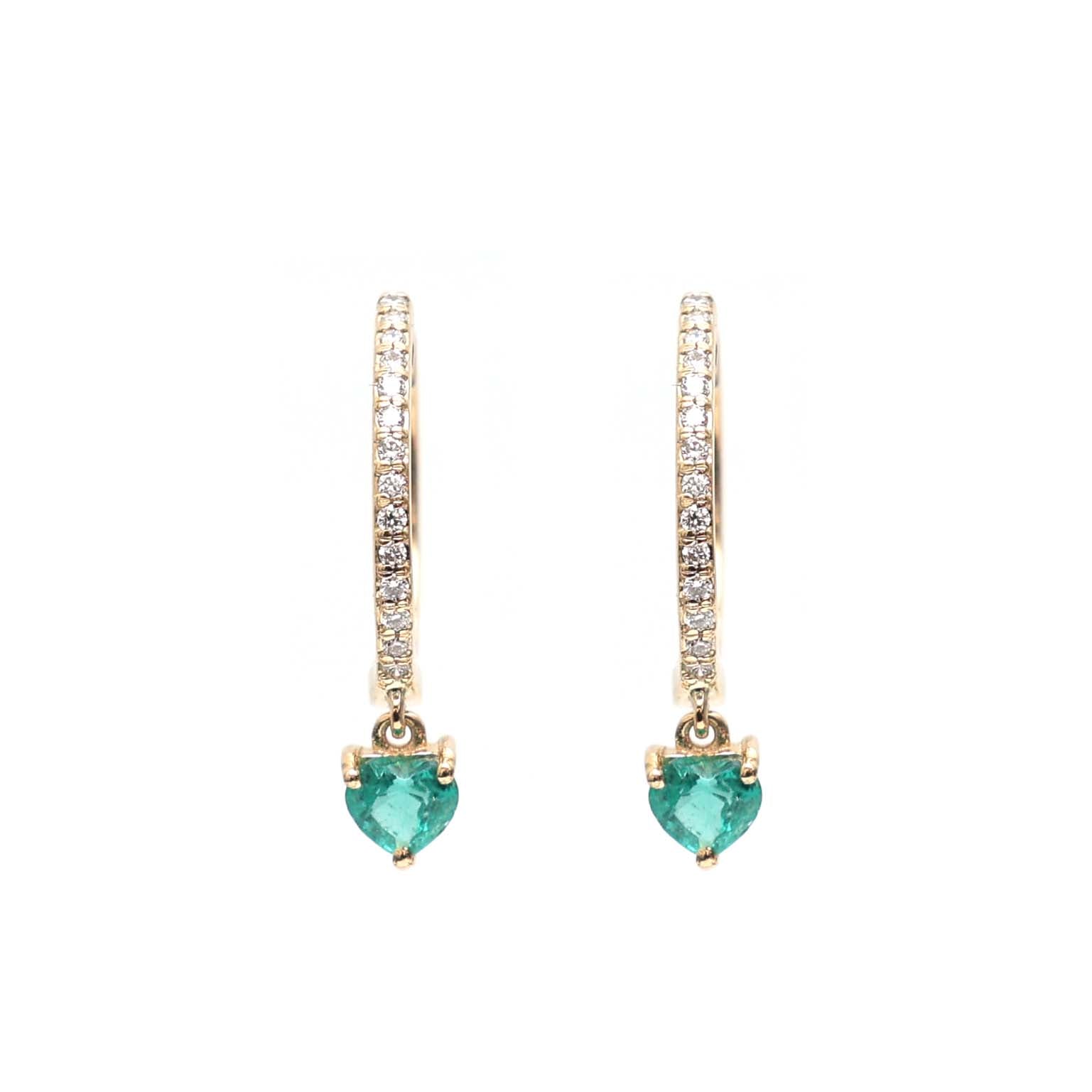 JPERG-2138/7802 Emerald Heart Diamond Huggies Earring | 18K
