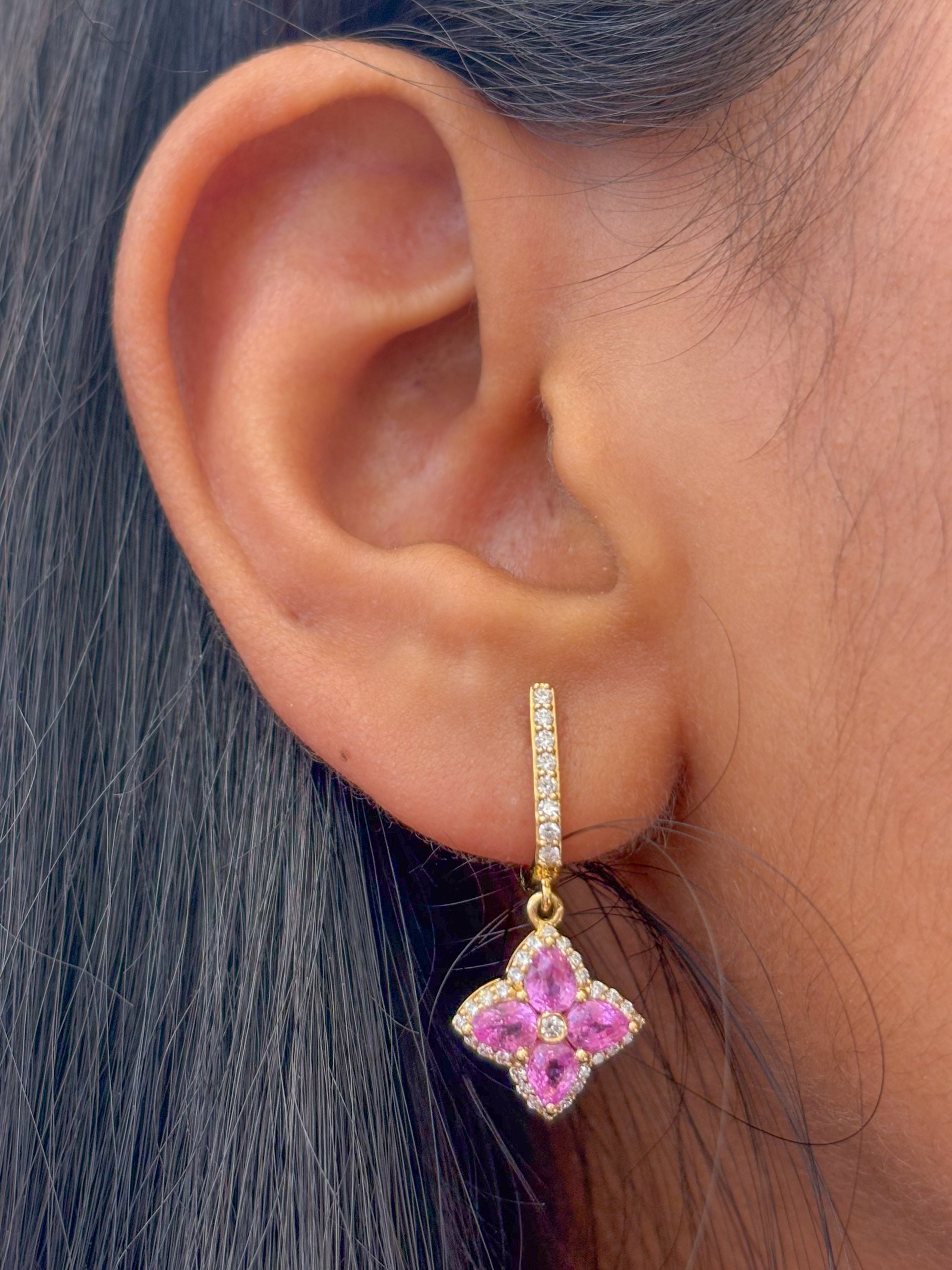 JPERG-2140/7804 Pink Sapphire Pear Diamond Huggies Earring | 18K