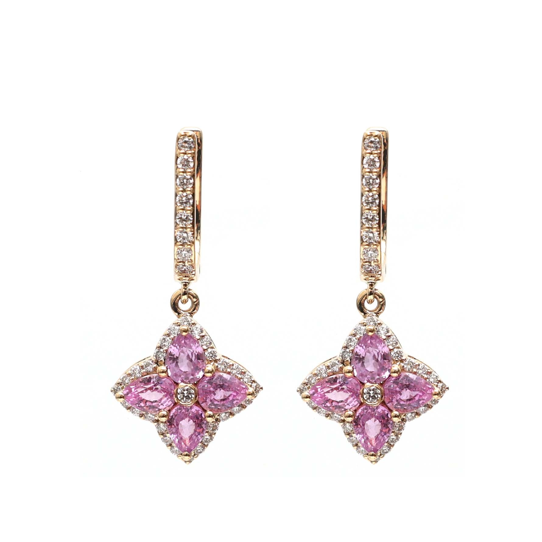 JPERG-2140/7804 Pink Sapphire Pear Diamond Huggies Earring | 18K