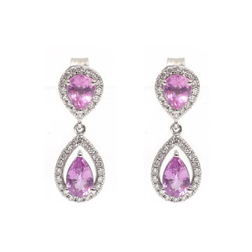 JPERG-2144/7808 Pink Sapphire Pear Diamond Dangling Earring | 18K