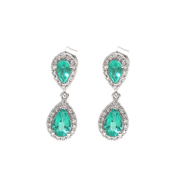 JPERG-2145/7809 Emerald Pear Diamond Dangling Earring | 18K