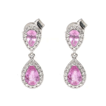 JPERG-2147/7811 Pink Sapphire Pear Diamond Dangling Earring | 18K