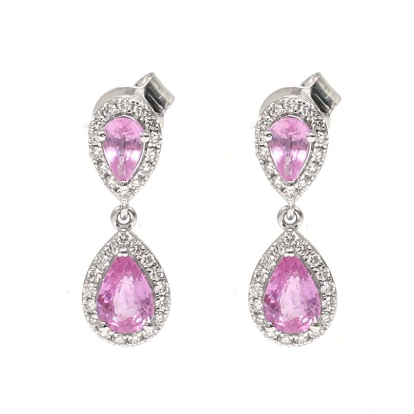 JPERG-2147/7811 Pink Sapphire Pear Diamond Dangling Earring | 18K