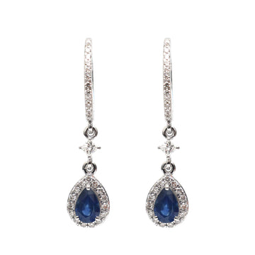 JPERG-2148/7812 Blue Sapphire Pear Diamond Dangling Earring | 18K