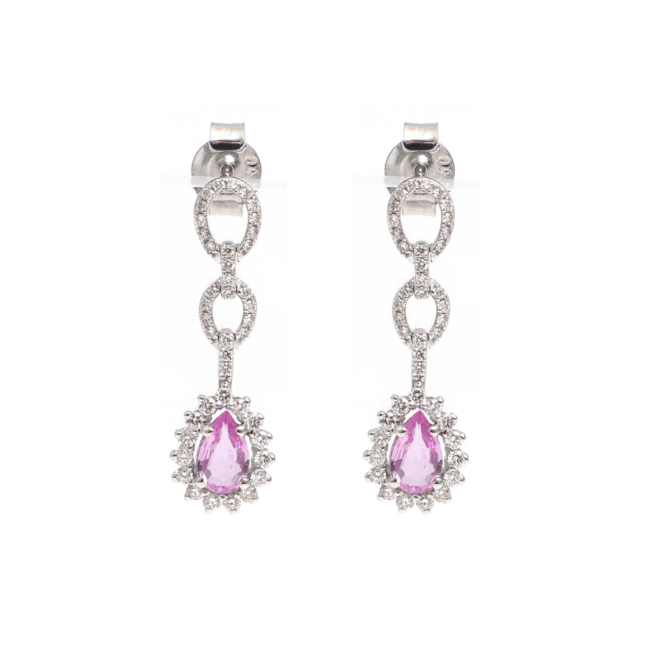 JPERG-2149/7813 Pink Sapphire Pear Diamond Dangling Earring | 18K