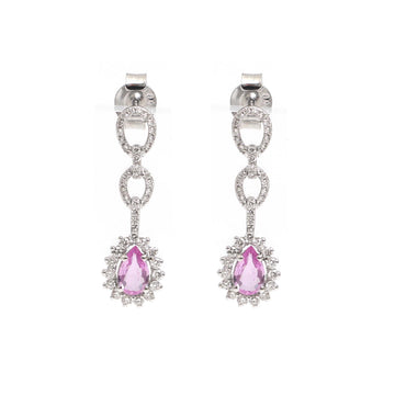 JPERG-2149/7813 Pink Sapphire Pear Diamond Dangling Earring | 18K