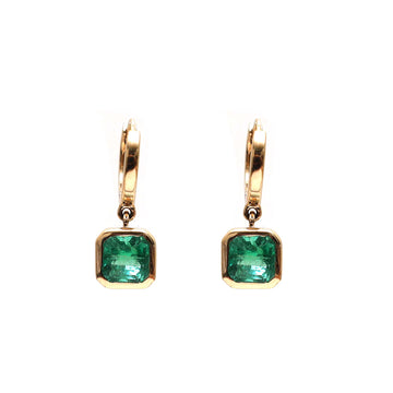 JPERG-2150/7816 Emerald Square Octagon Bezel Set Huggies Earring | 14K