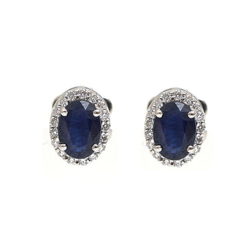 JPERG-2152/7824 Blue Sapphire Oval Diamond Studs Earring | 18K