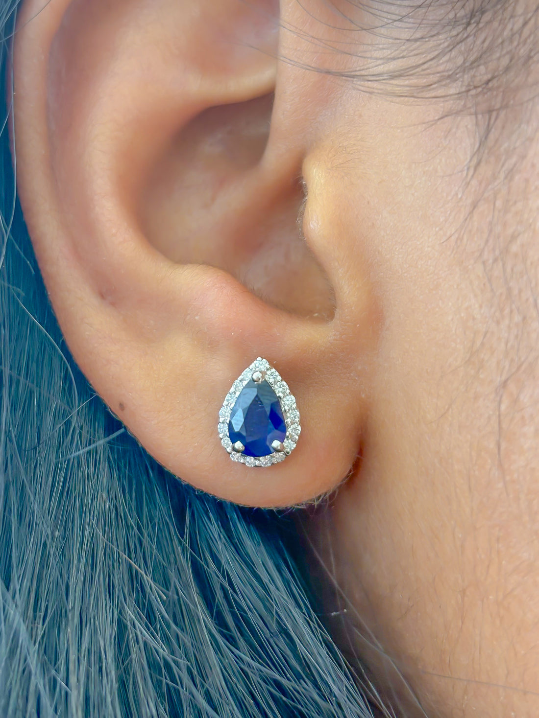 JPERG-2153/7825 Blue Sapphire Pear Diamond Studs Earring | 18K