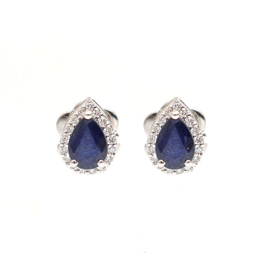 JPERG-2153/7825 Blue Sapphire Pear Diamond Studs Earring | 18K