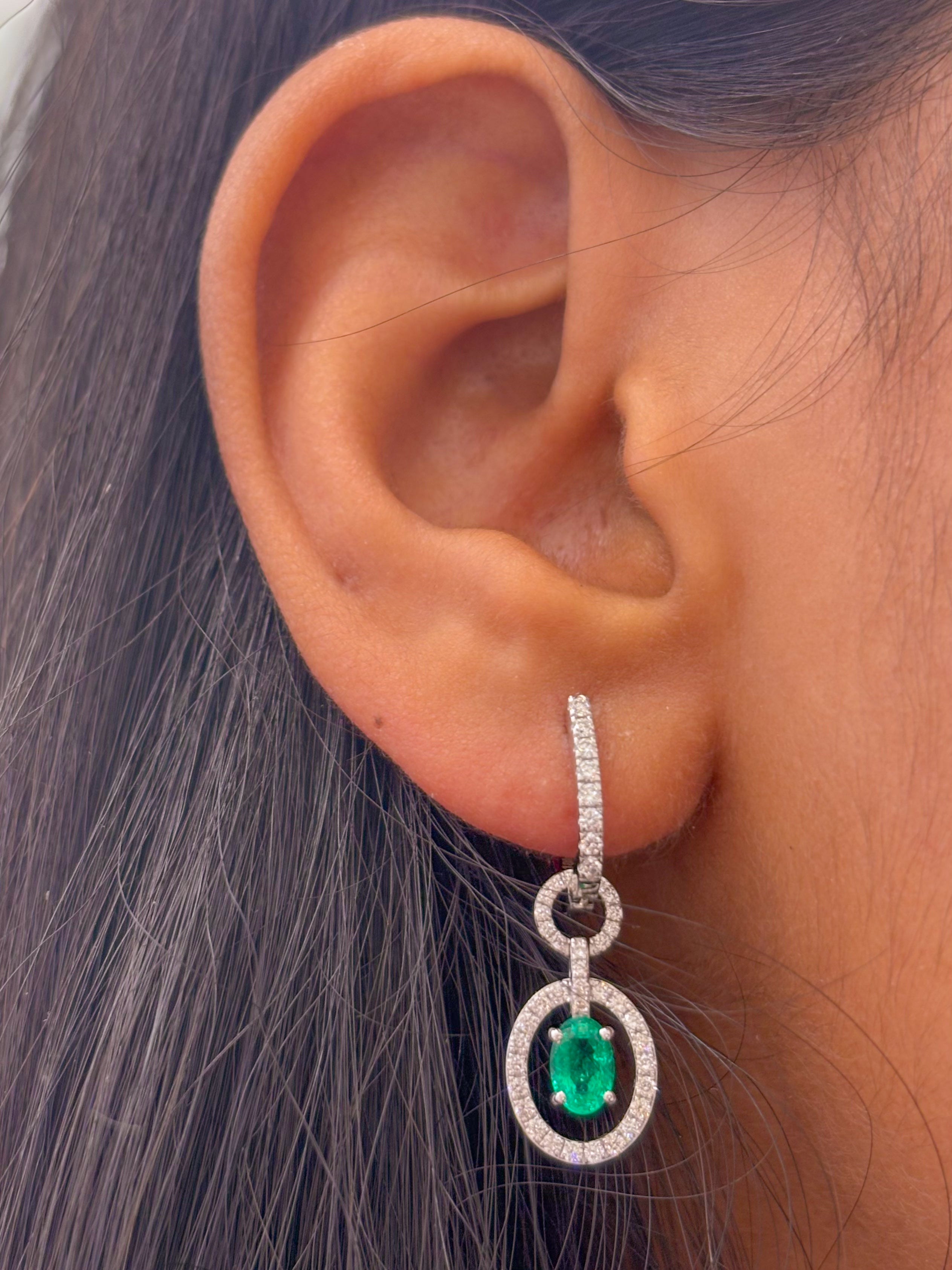 JPERG-2156/7854 Emerald Oval Diamond Dangling Earring | 18K