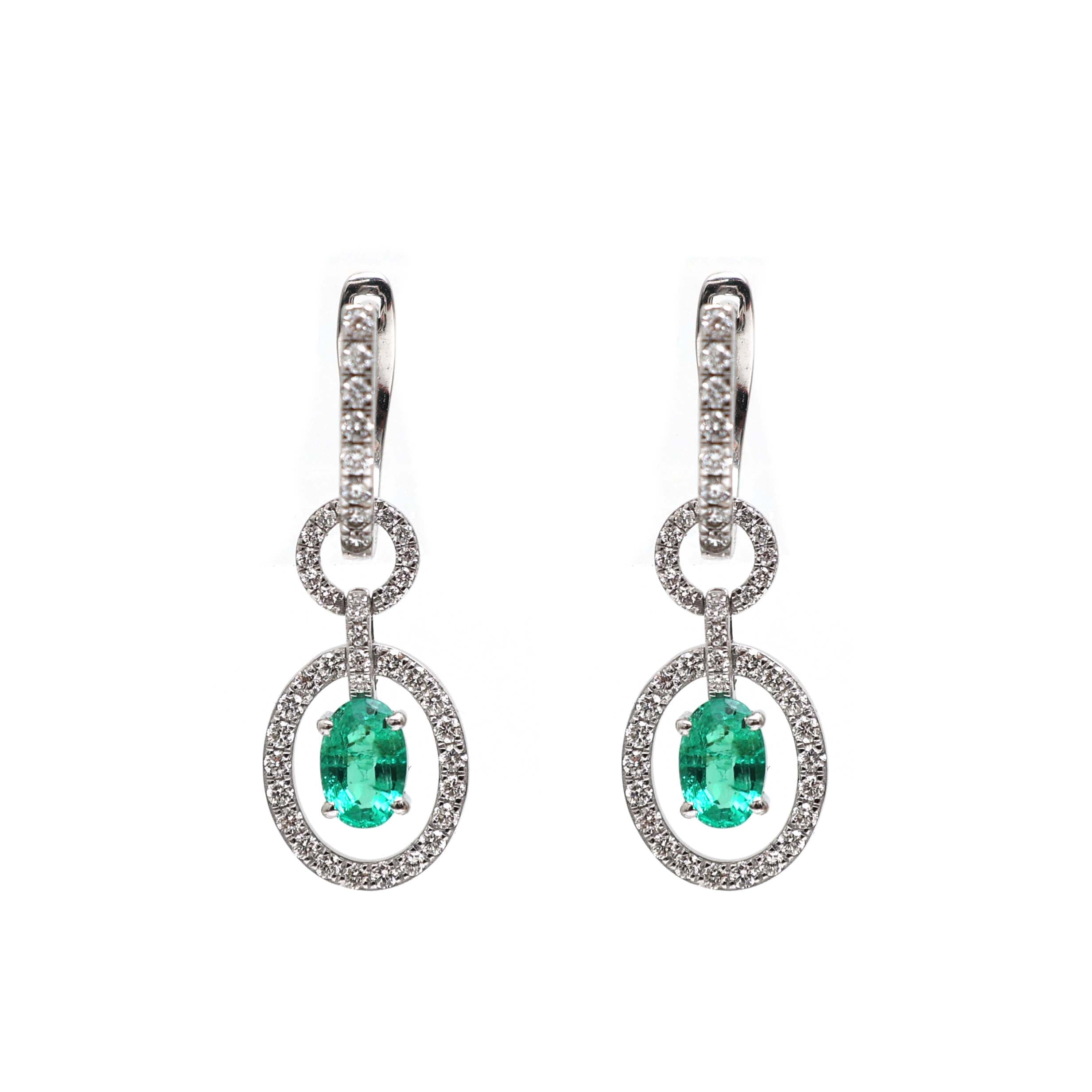 JPERG-2156/7854 Emerald Oval Diamond Dangling Earring | 18K