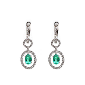 JPERG-2156/7854 Emerald Oval Diamond Dangling Earring | 18K