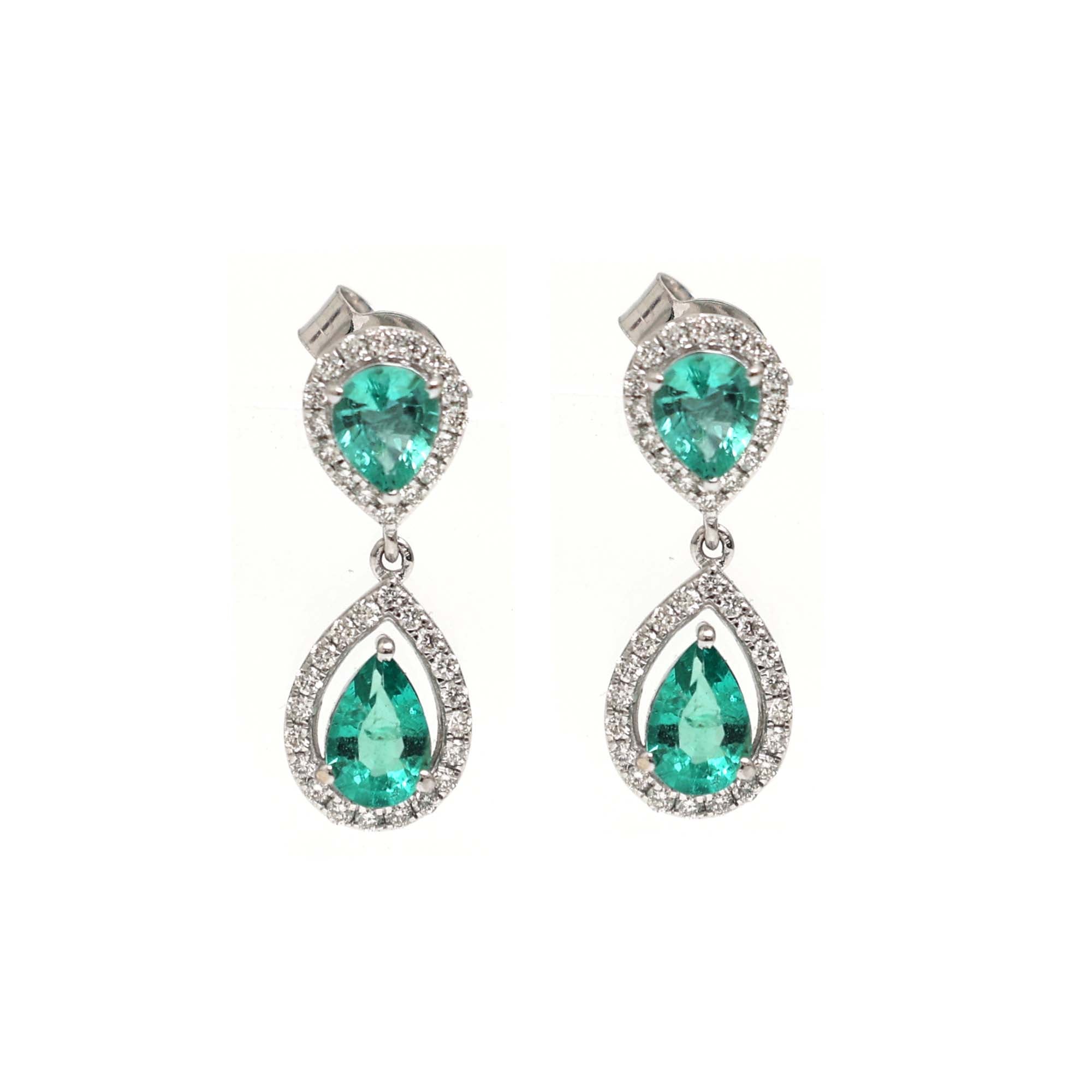 JPERG-2157/7855 Emerald Pear Diamond Dangling Earring | 18K