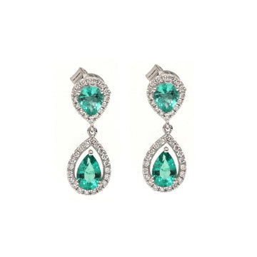 JPERG-2157/7855 Emerald Pear Diamond Dangling Earring | 18K