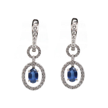 JPERG-2158/7856 Blue Sapphire Oval Diamond Dangling Earring | 18K