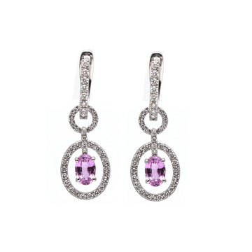 JPERG-2159/7857 Pink Sapphire Oval Diamond Dangling Earring | 18K