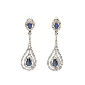 JPERG-2164/7868 Blue Sapphire Pear Diamond Dangling Earring | 18K