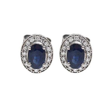 JPERG-2165/7869 Blue Sapphire Oval Diamond Studs Earring | 14K