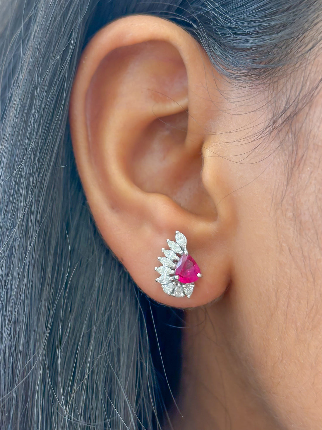JPERG-2167/7875 Ruby Pear Diamond Studs Earring | 18K