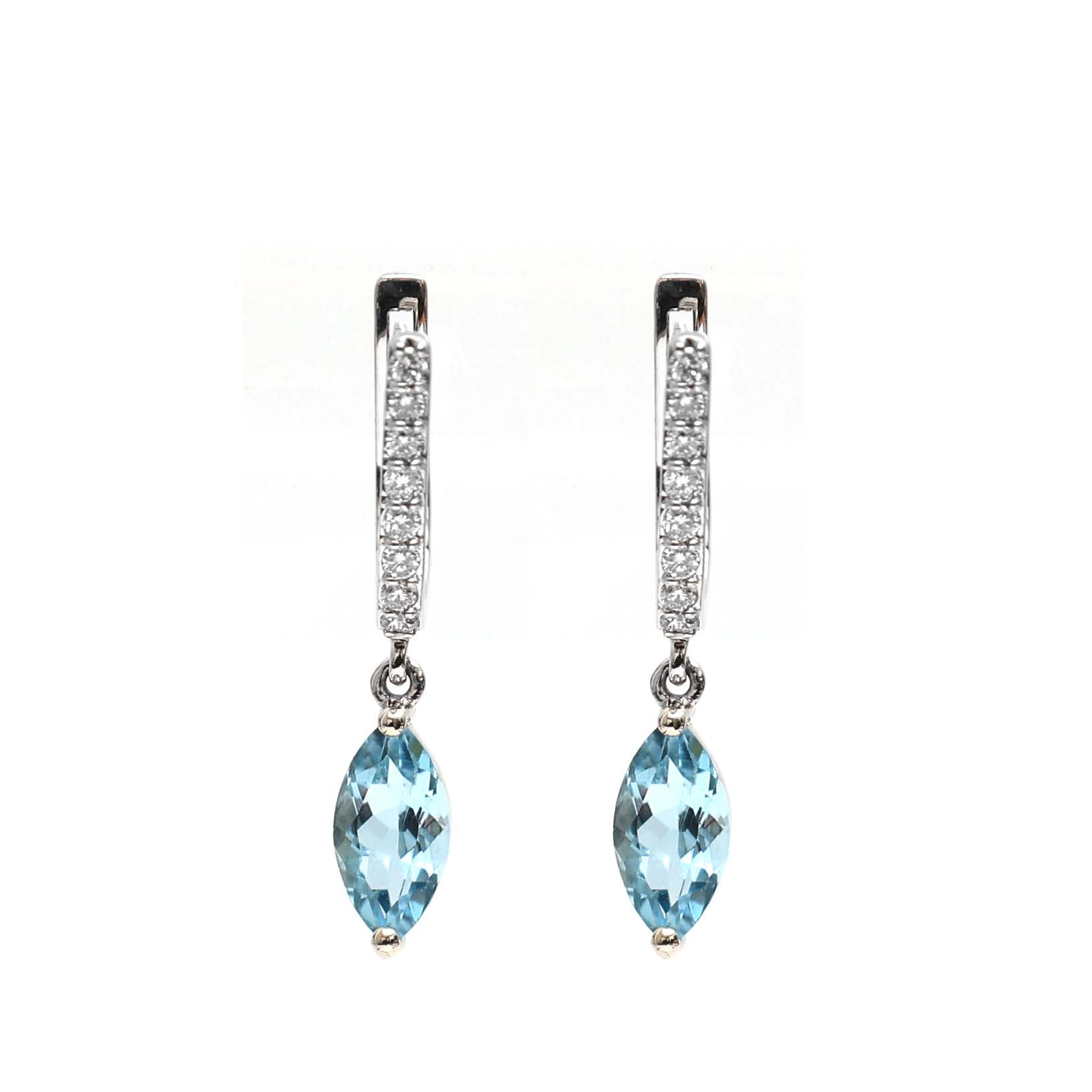 JPERG-2169/7877 Aquamarine Marquise Diamond Huggies Earring | 18K