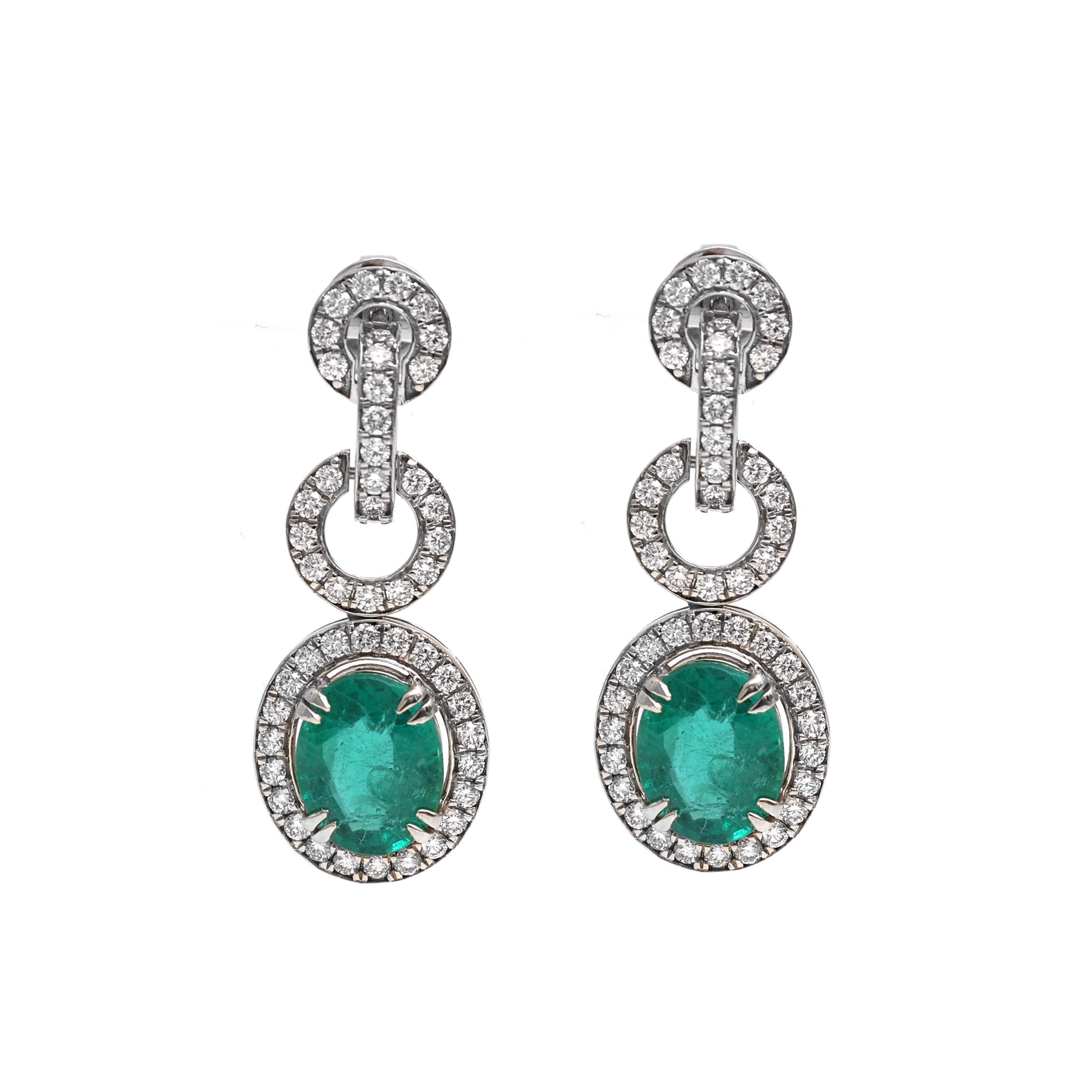 JPERG-2170/7878 Emerald Oval Diamond Dangling Earring | 18K