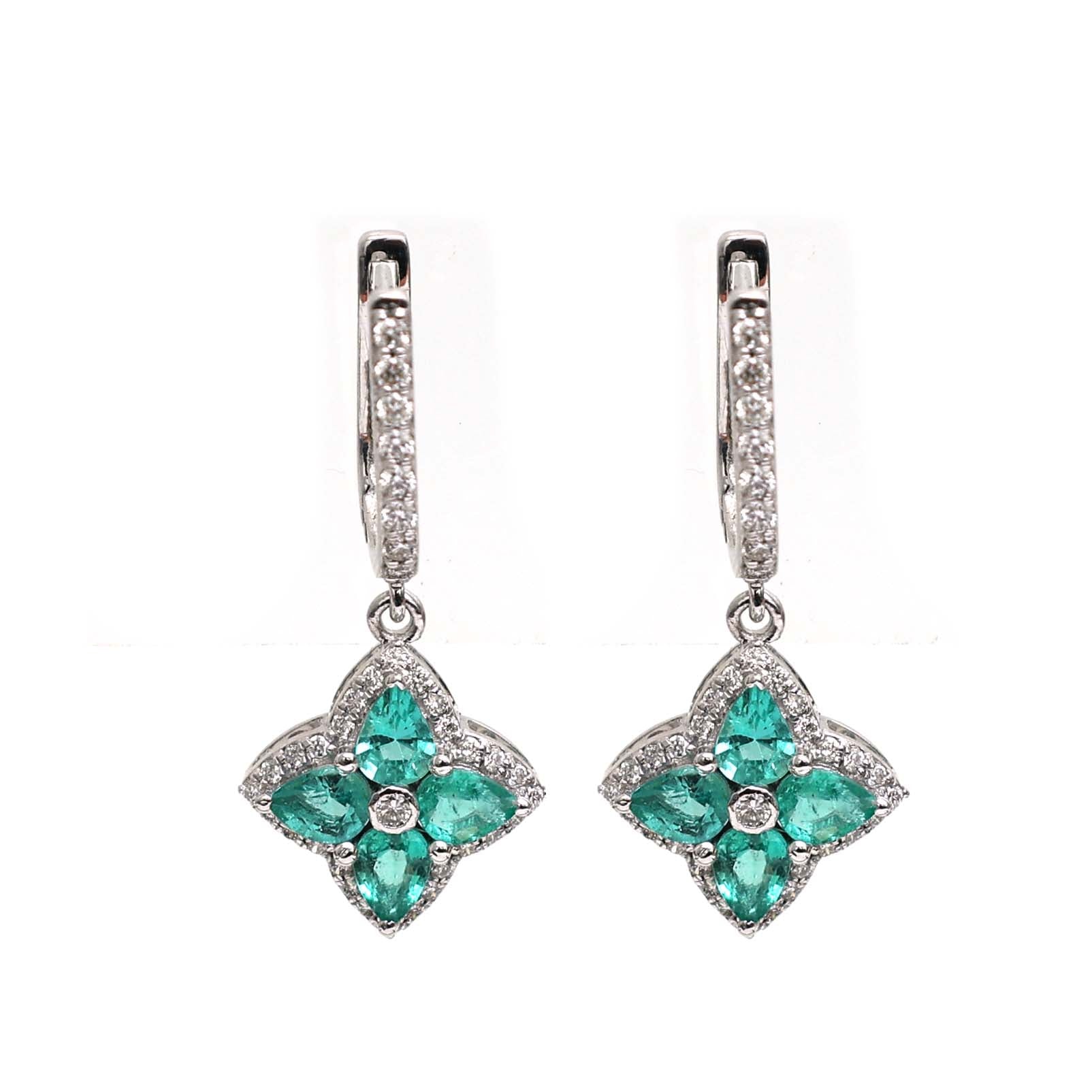 JPERG-2179/7895 Emerald Pear 4X3 With Diamond Dangling Earring | 18K