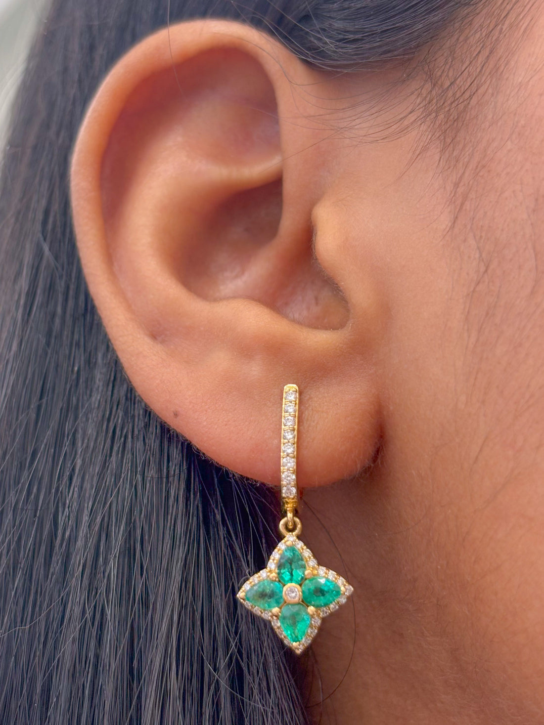 JPERG-2182/7898 Emerald Pear 4X3 With Diamond Dangling Earring | 18K