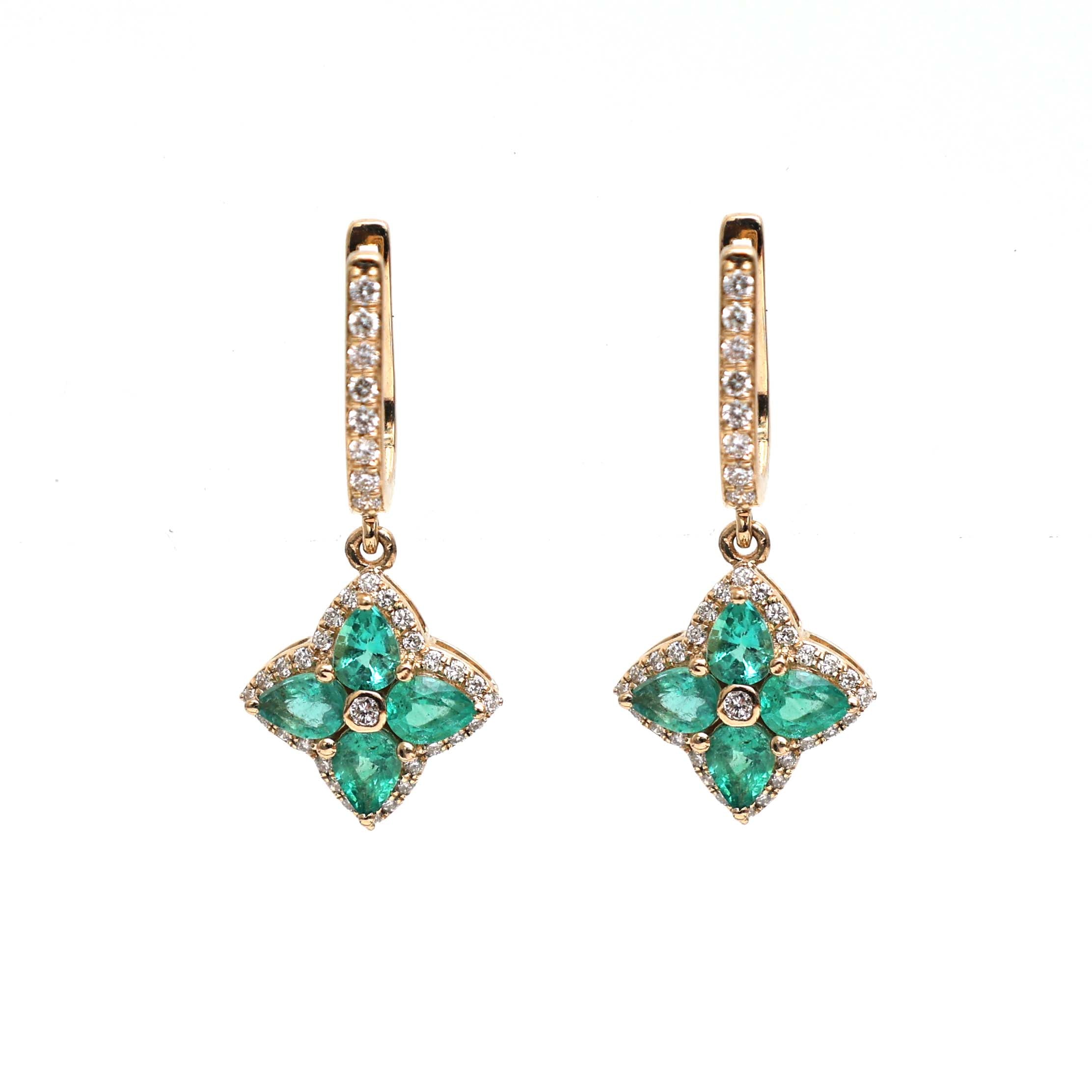 JPERG-2182/7898 Emerald Pear 4X3 With Diamond Dangling Earring | 18K