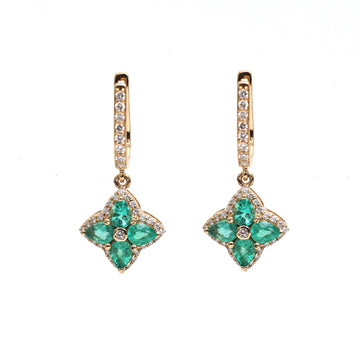 JPERG-2182/7898 Emerald Pear 4X3 With Diamond Dangling Earring | 18K