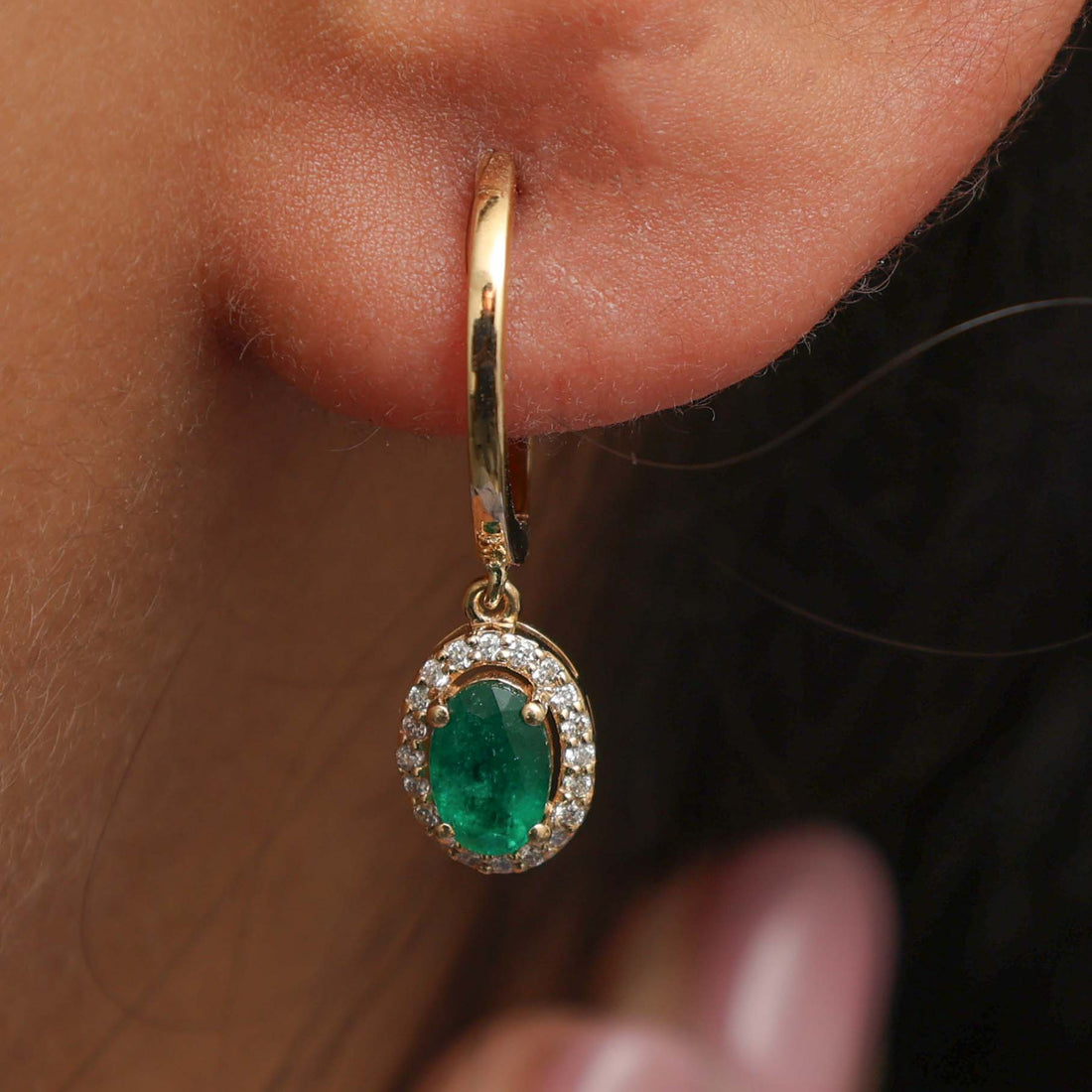 JPERG-2185/7930 Emerald Oval Diamond Huggies Earring | 18K