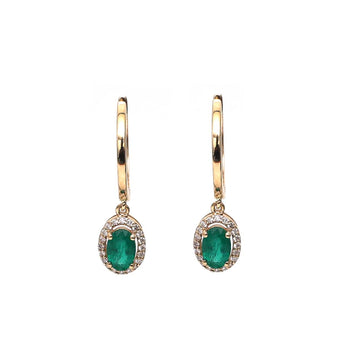 JPERG-2185/7930 Emerald Oval Diamond Huggies Earring | 18K