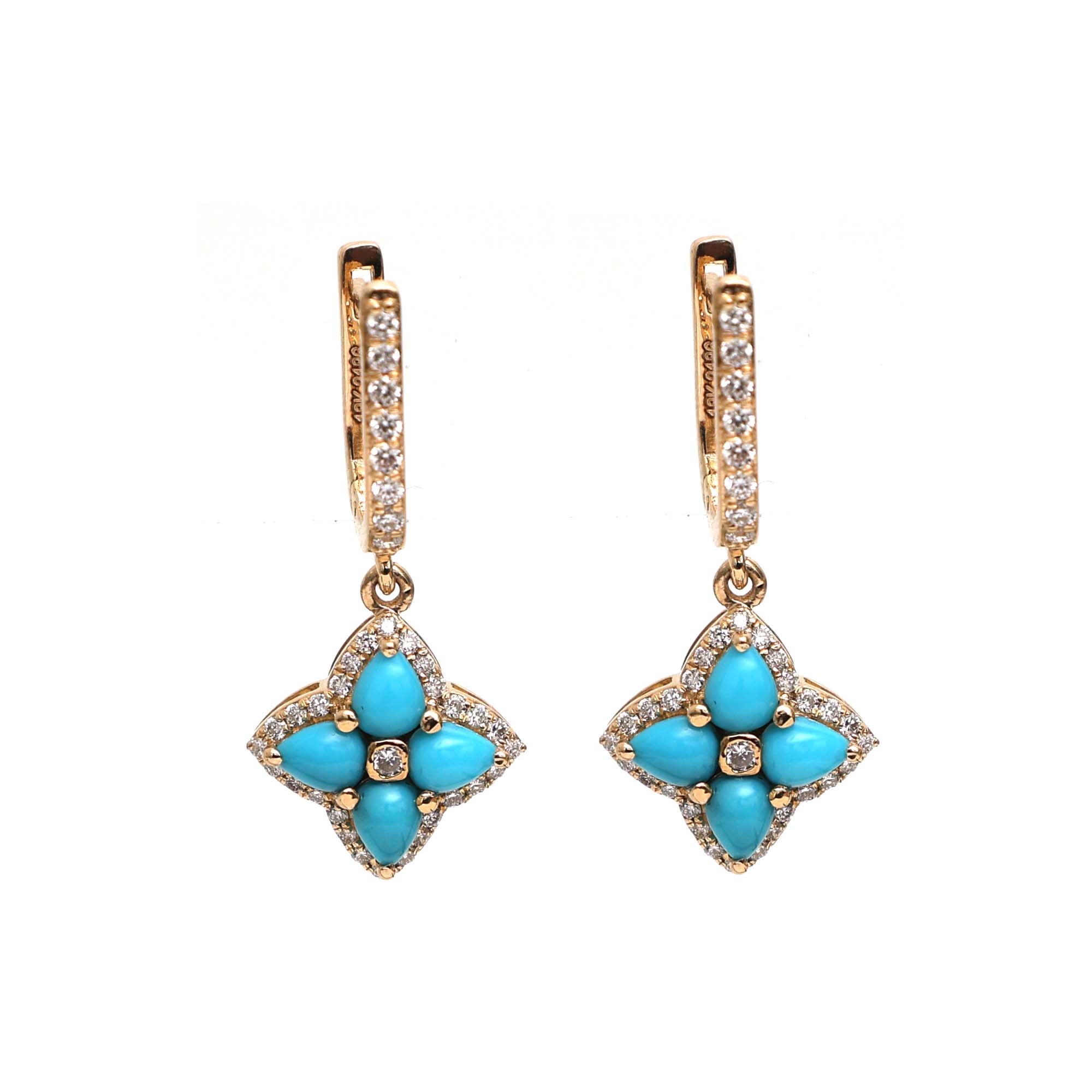 JPERG-2186/7976 Turquoise Pear Diamond Huggies Earring | 18K