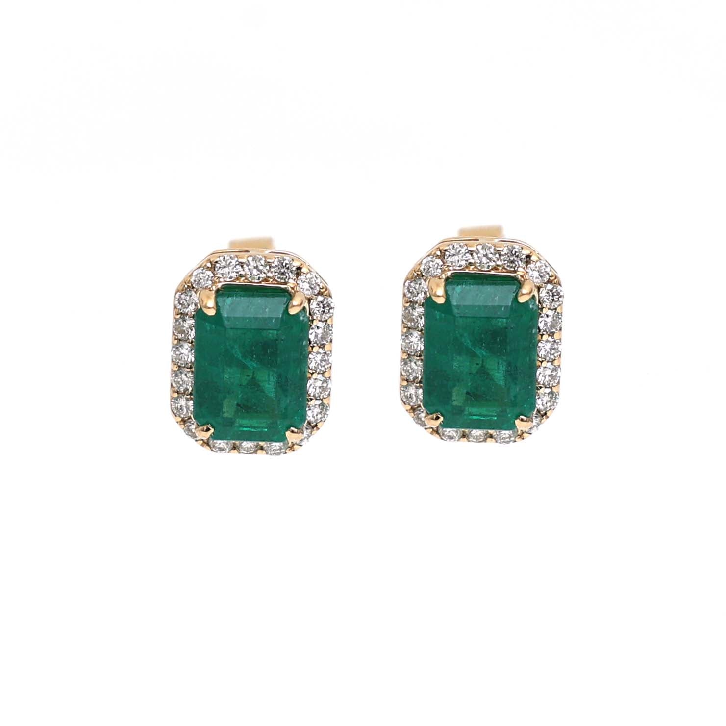JPERG-2187/7977 Emerald Octagon Diamond Studs Earring | 18K