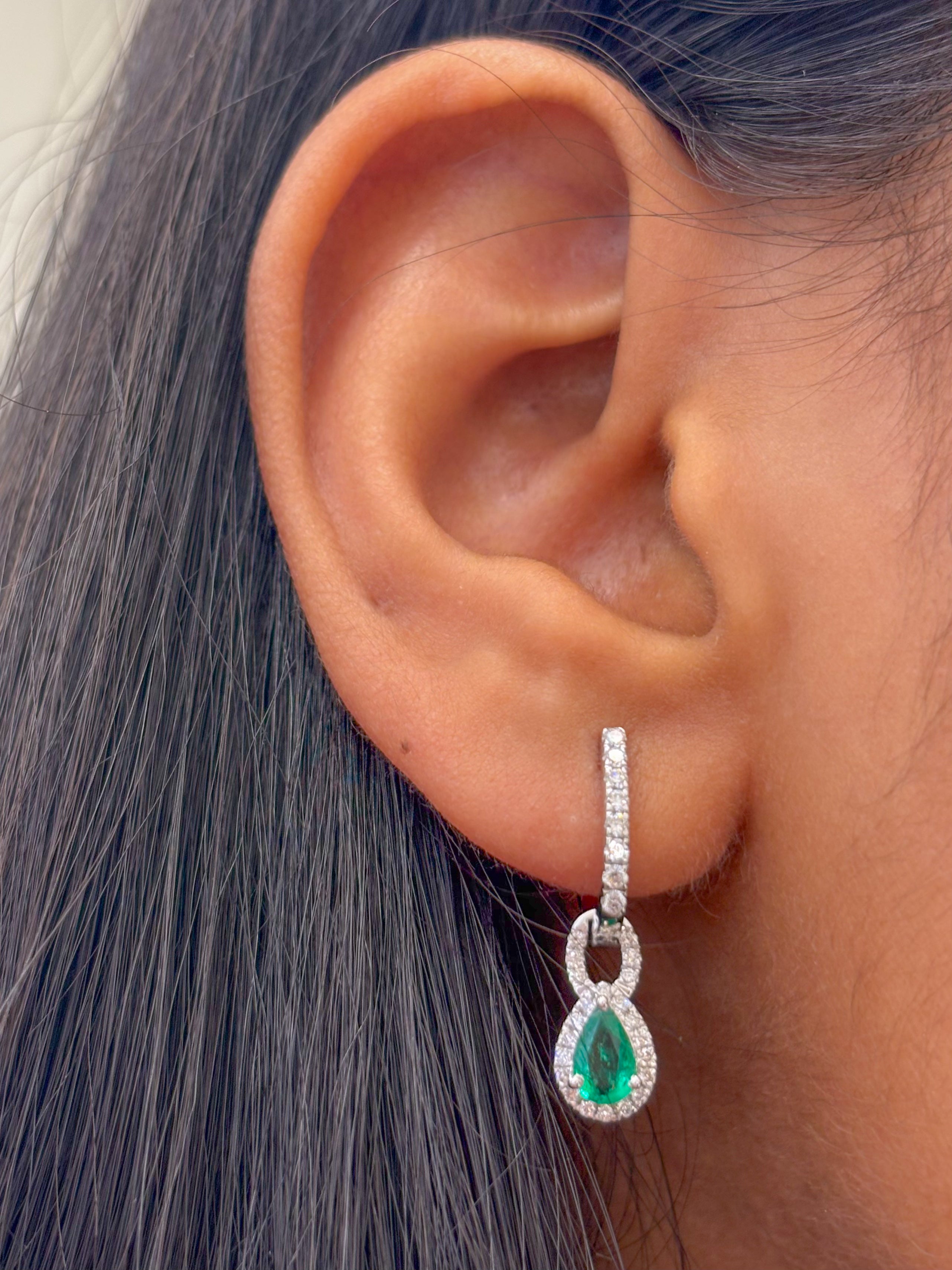 JPERG-2188/7978 Emerald Pear Diamond Dangling Earring | 18K
