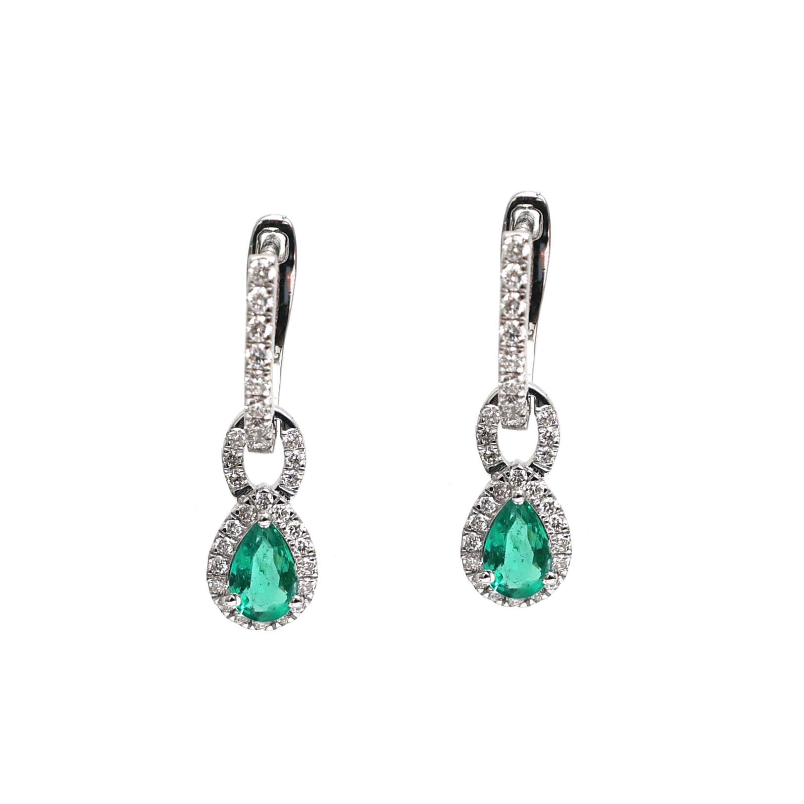 JPERG-2188/7978 Emerald Pear Diamond Dangling Earring | 18K