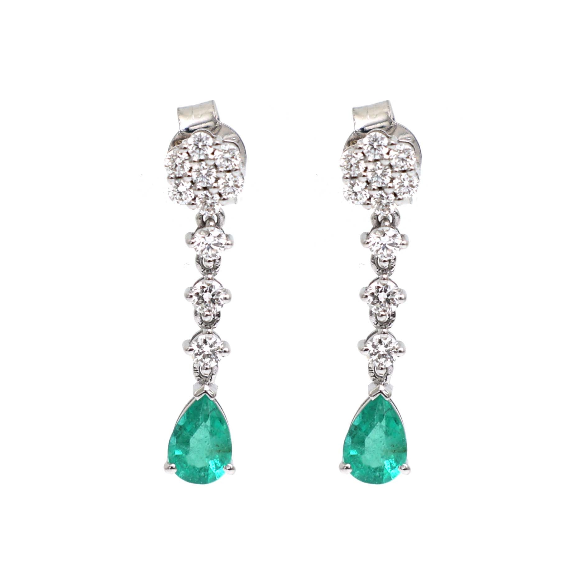 JPERG-2189/7979 Emerald Pear Diamond Dangling Earring | 18K