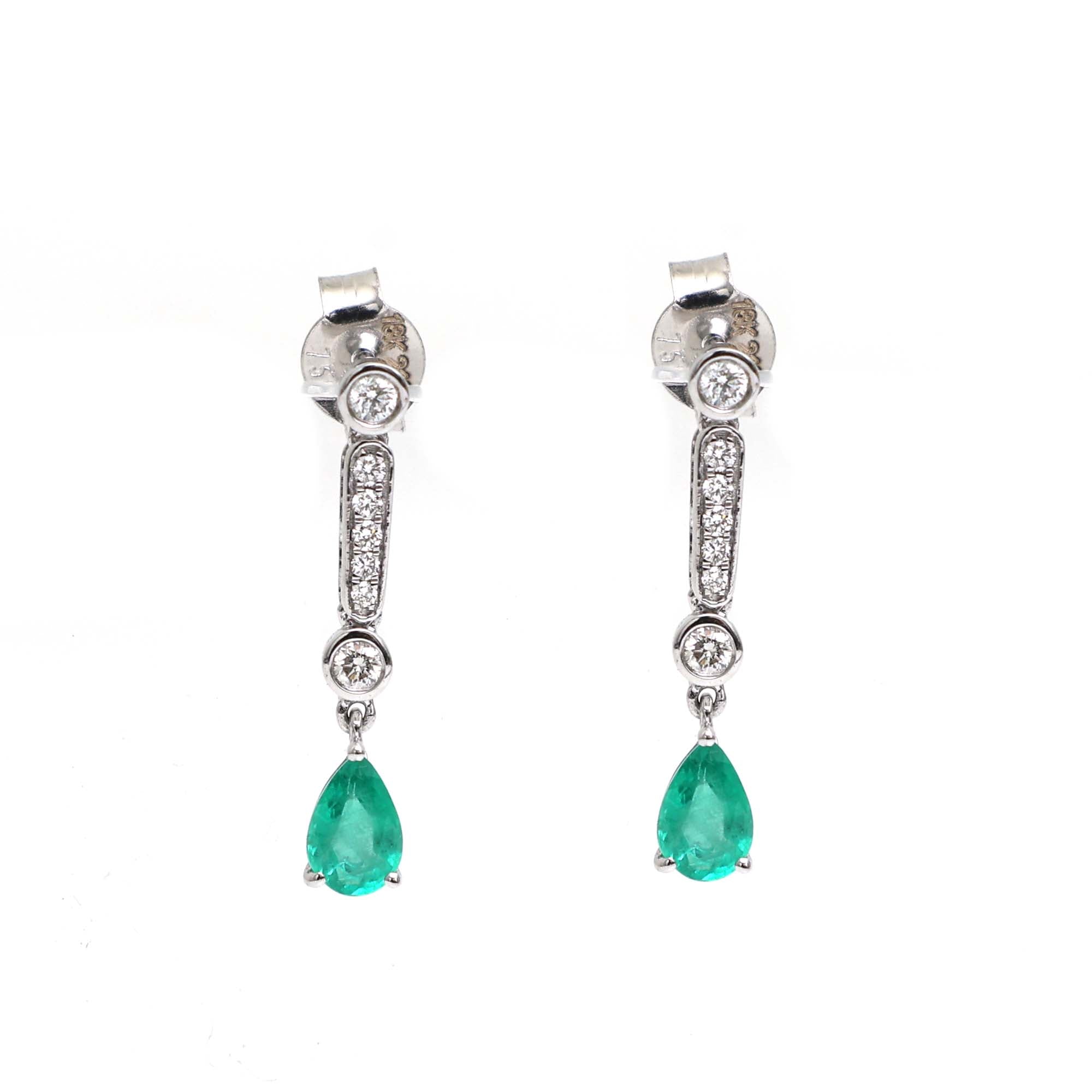 JPERG-2190/7980 Emerald Pear Diamond Dangling Earring | 18K