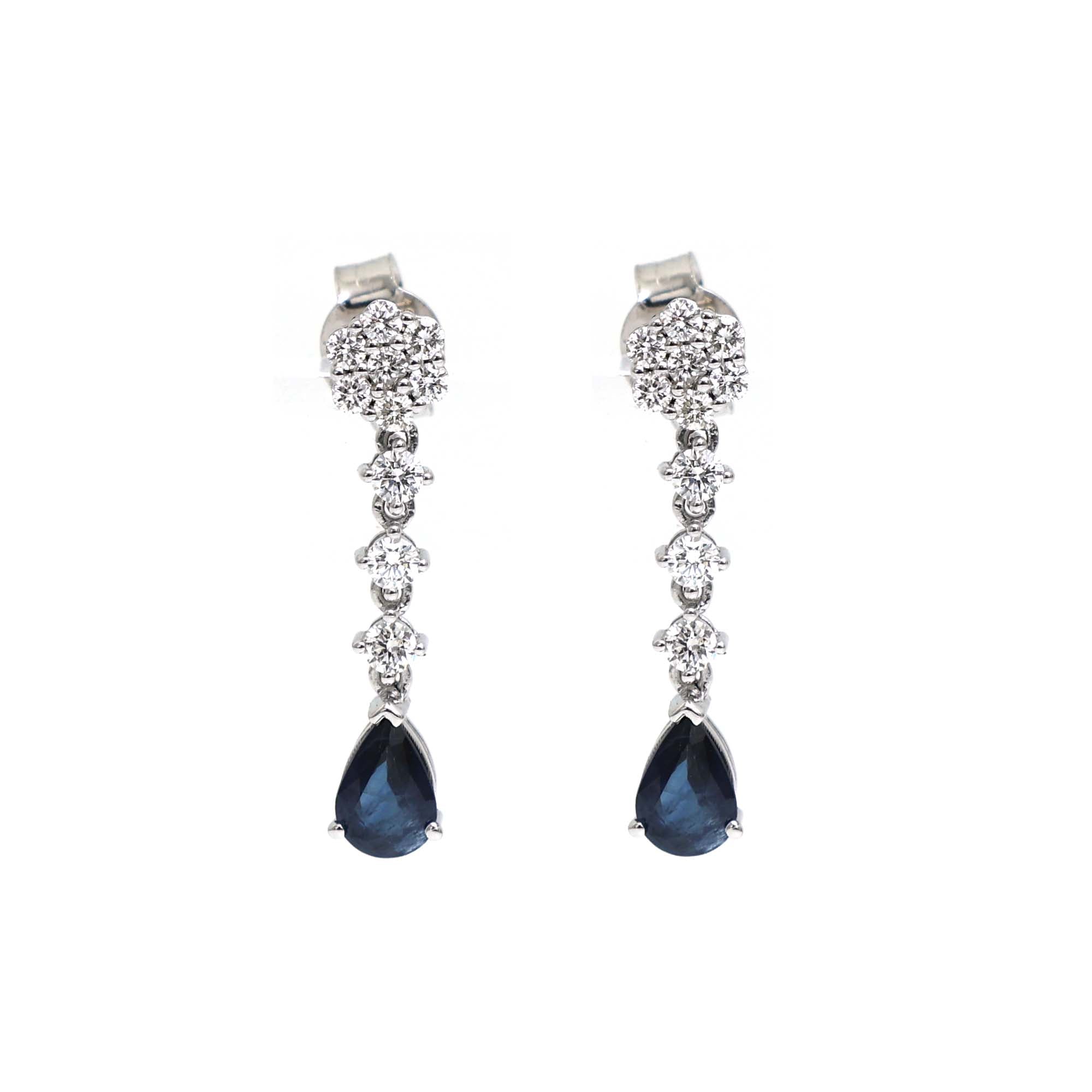 JPERG-2191/7981 Blue Sapphire Pear Diamond Dangling Earring | 18K