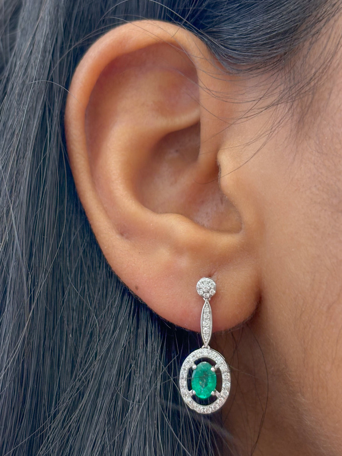 JPERG-2192/7982 Emerald Oval Diamond Dangling Earring | 18K