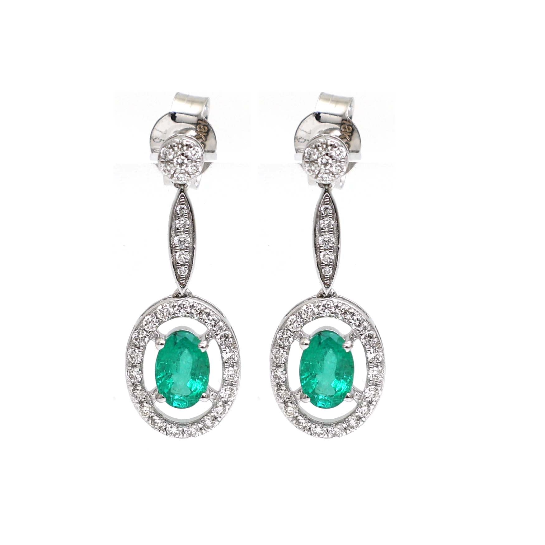 JPERG-2192/7982 Emerald Oval Diamond Dangling Earring | 18K