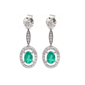 JPERG-2192/7982 Emerald Oval Diamond Dangling Earring | 18K