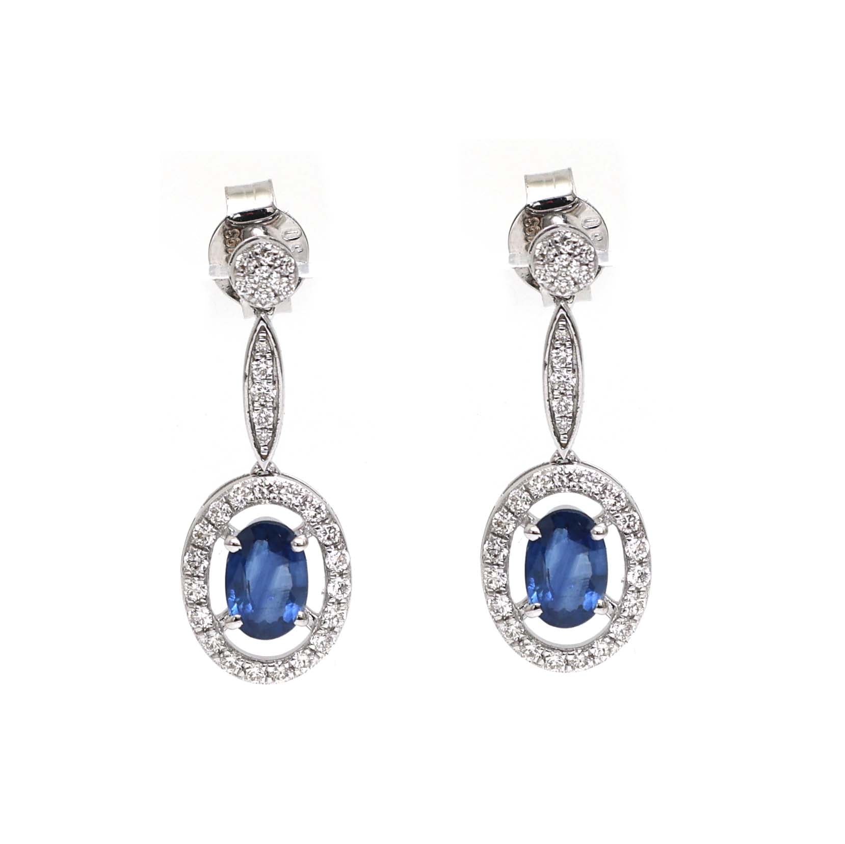 JPERG-2193/7983 Blue Sapphire Oval Diamond Dangling Earring | 18K