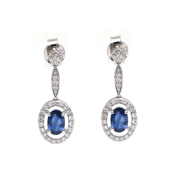 JPERG-2193/7983 Blue Sapphire Oval Diamond Dangling Earring | 18K