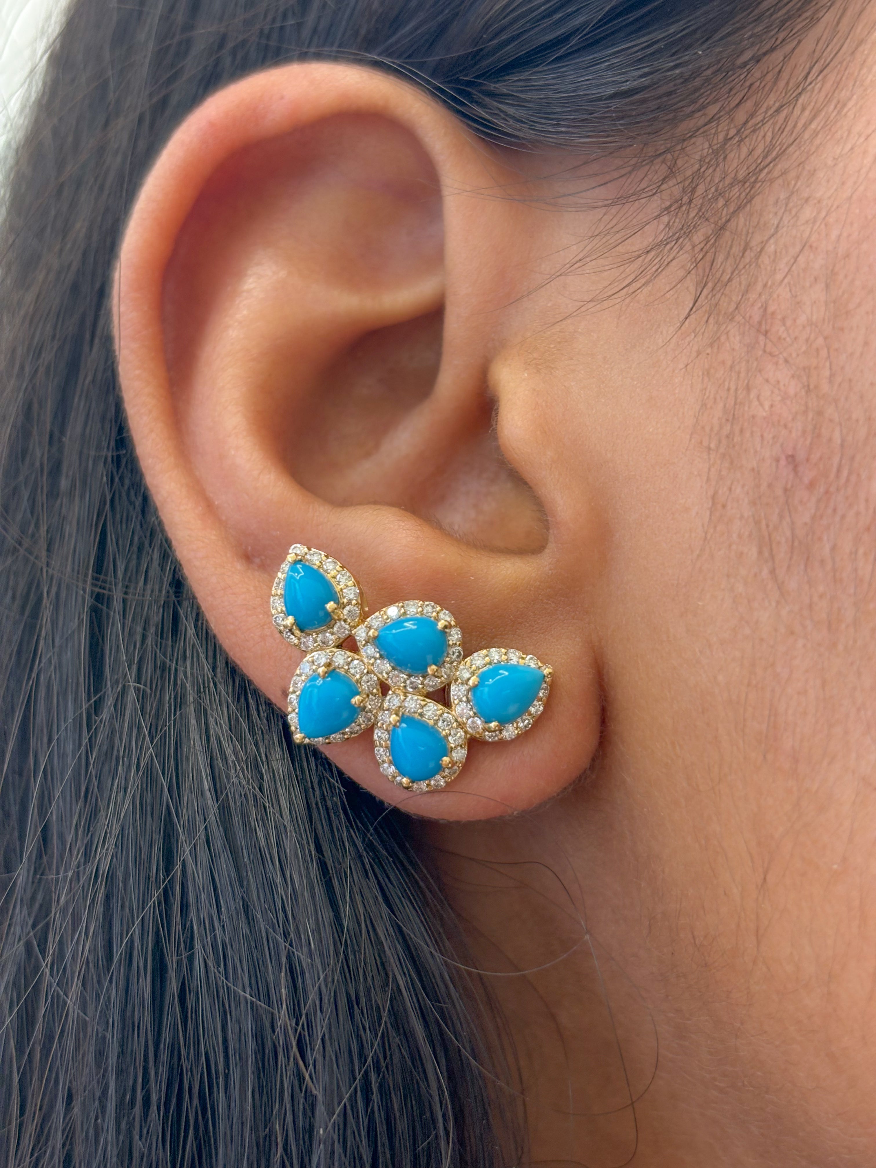 JPERG-2194/7984 Turquoise Pear Diamond Studs Earring | 18K