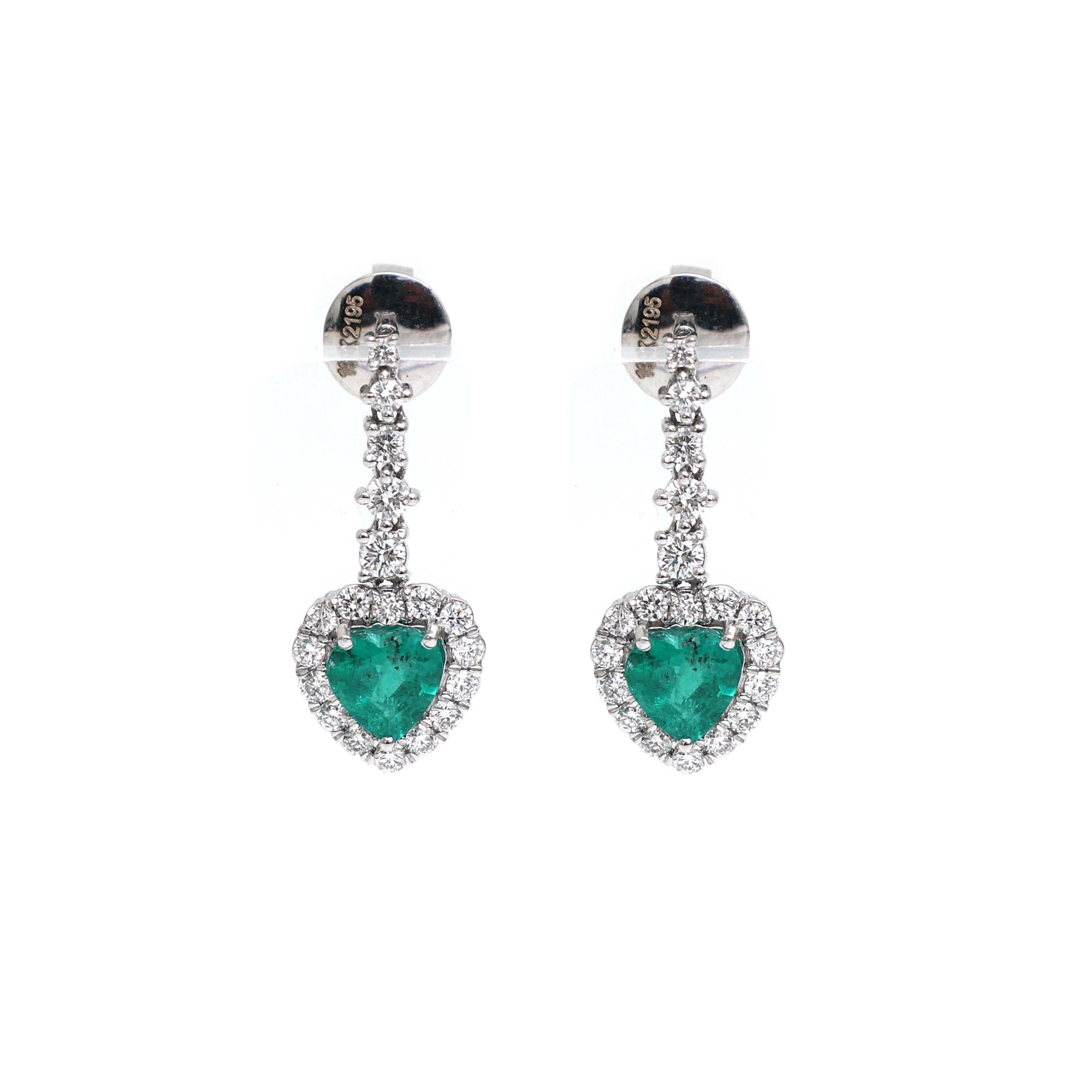JPERG-2195/7975 Emerald Heart Diamond Dangling Earring | 18K