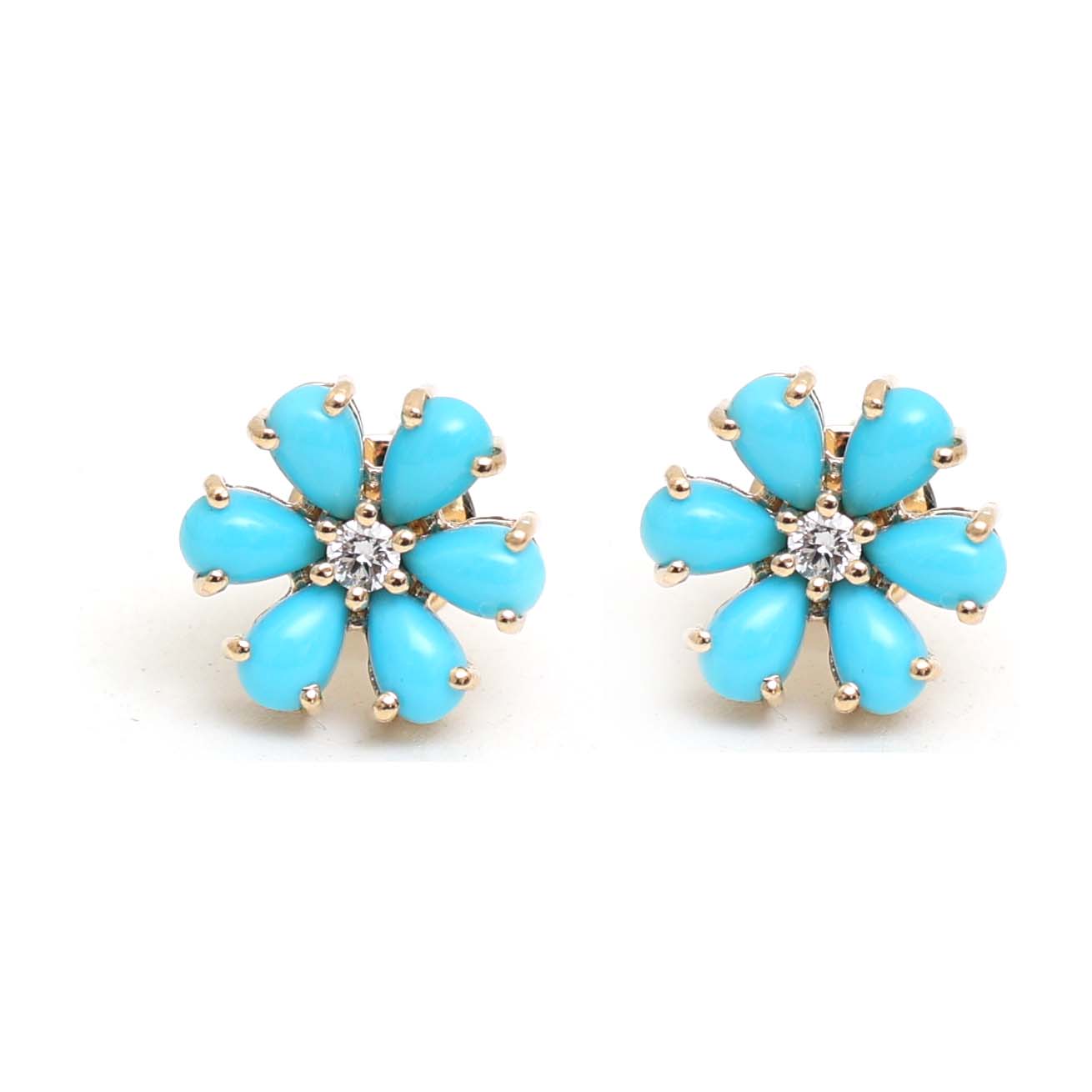 JPERG-2197/8008 Turquoise Pear Diamond Studs Earring | 18K